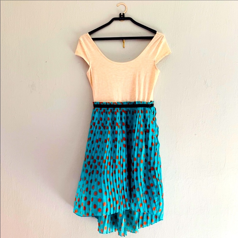 teal, red & white polka dot dress / women's medium / short sleeve casual‎ dress